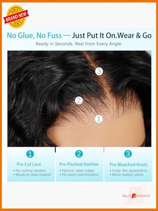 Deep Wave Glueless Lace Front Wig 7x6 HD Lace Pre Plucked 250 Density 32 Inch main image 5
